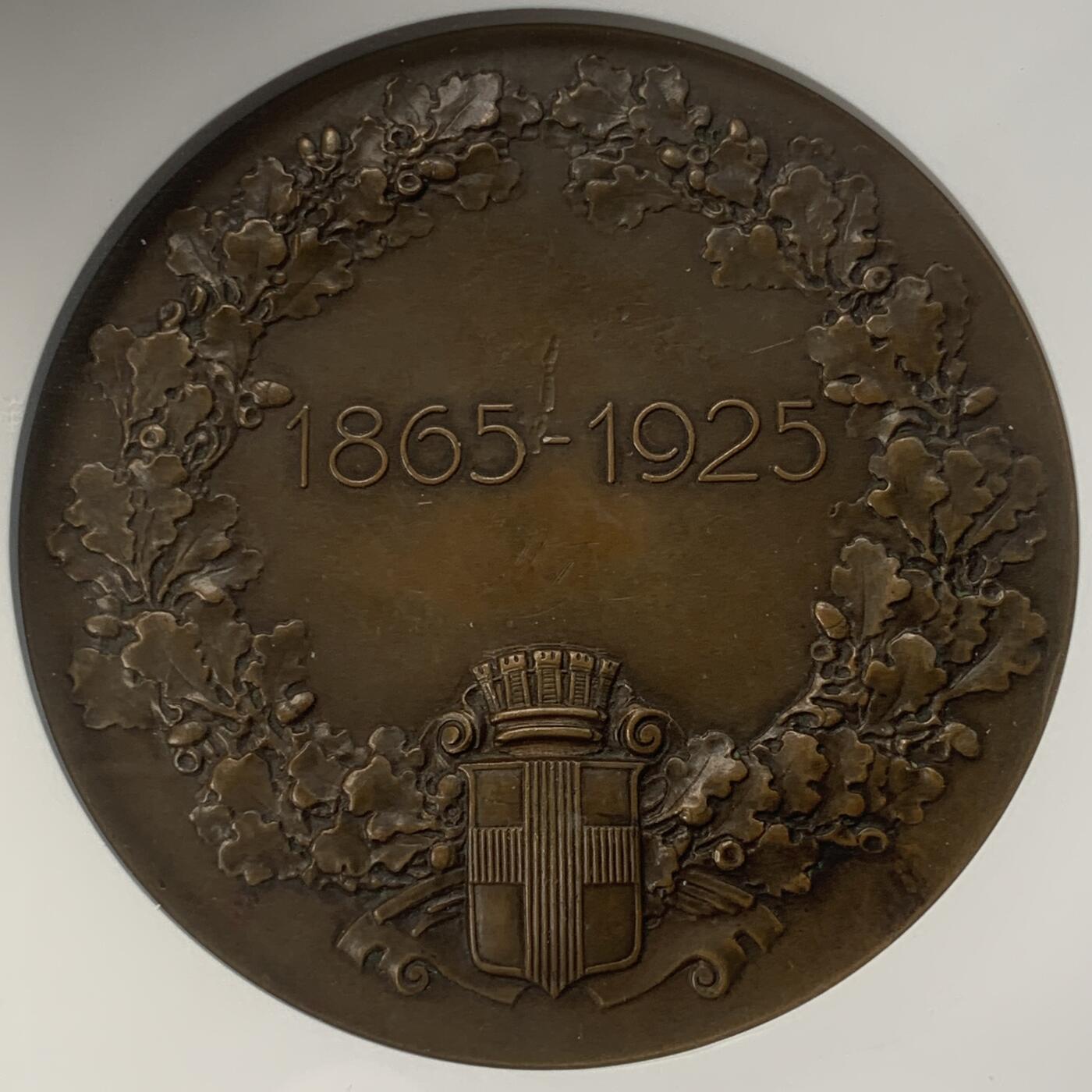 掌中浮雕-藏着的欧洲第046场 公博AU53 : 1925年意大利米兰银行（1865-1925）成立60周年纪念铜章，80mm