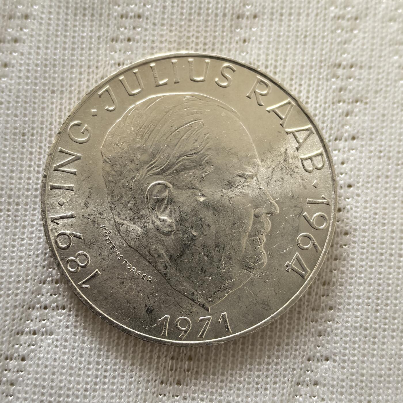 道一币馆币章第一百五十九场 奥地利1971年朱利叶斯·拉布总统诞辰80周年50先令银币 20g 900s