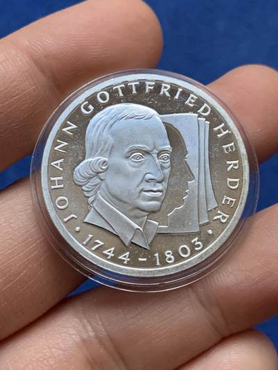 《竞宝斋》第448场 周日，周一，2场连拍 （全场包邮） - 德国1994年约翰·戈特弗里德·赫尔德诞辰250周年10马克精制银币 625银 15.5克