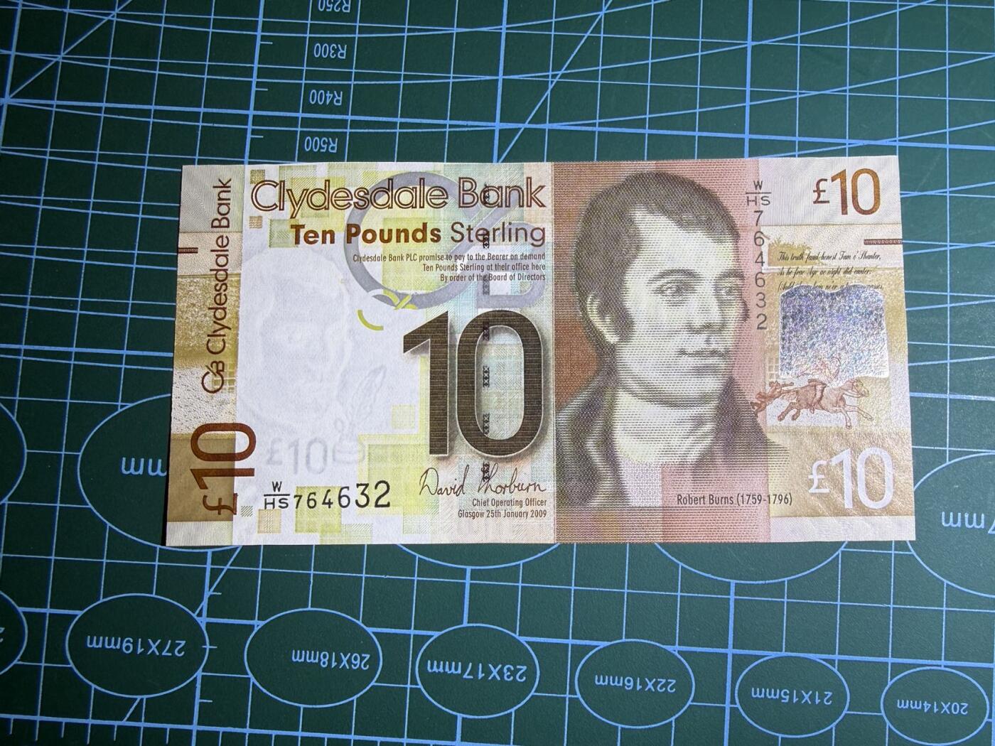 【炜奕收藏】，第五十三期 2009年苏格兰克莱斯戴尔银行10镑，UNC品相，WHS首发冠