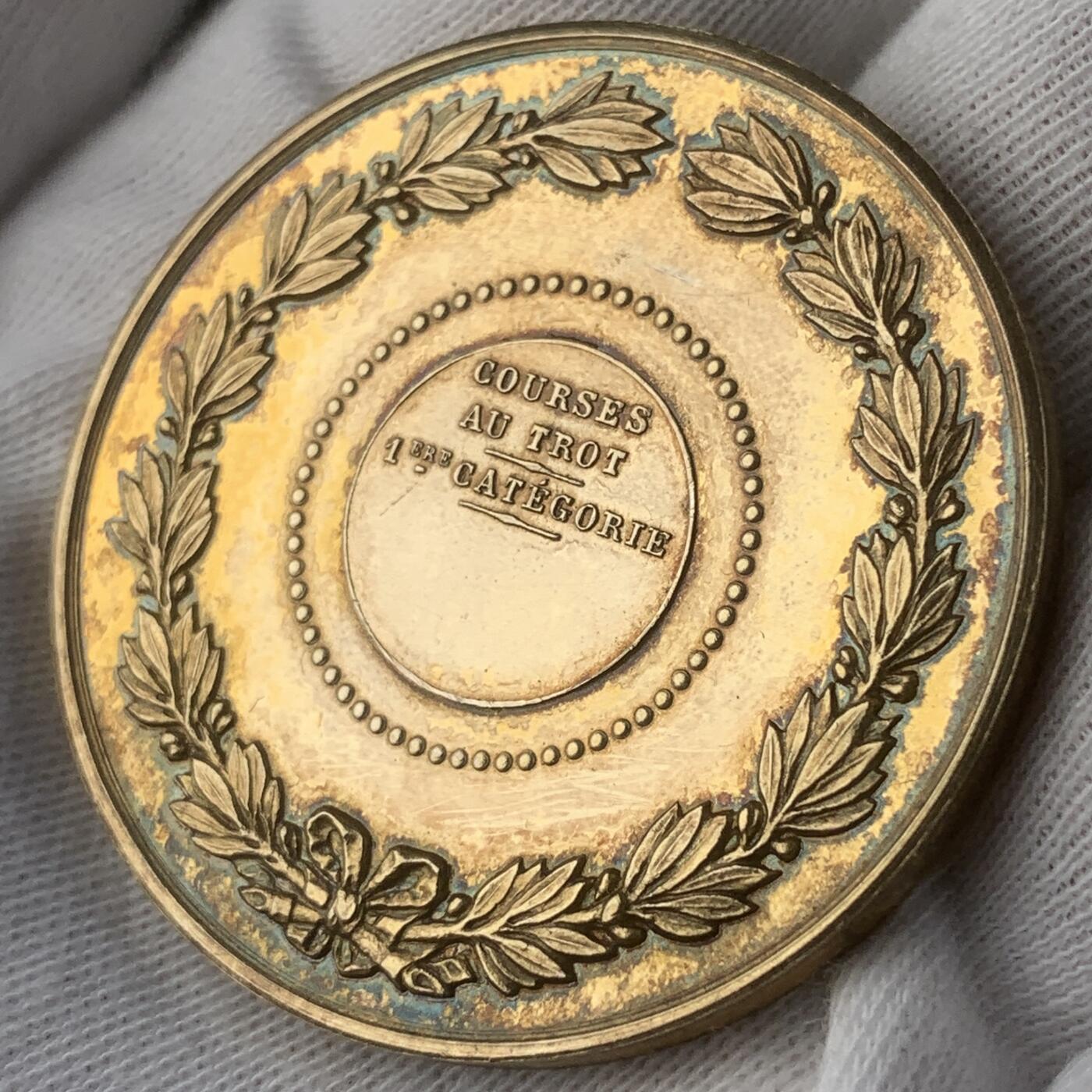 掌中浮雕-藏着的欧洲第046场 1883年法国南特马术比赛镀金银章，42mm，36.8g