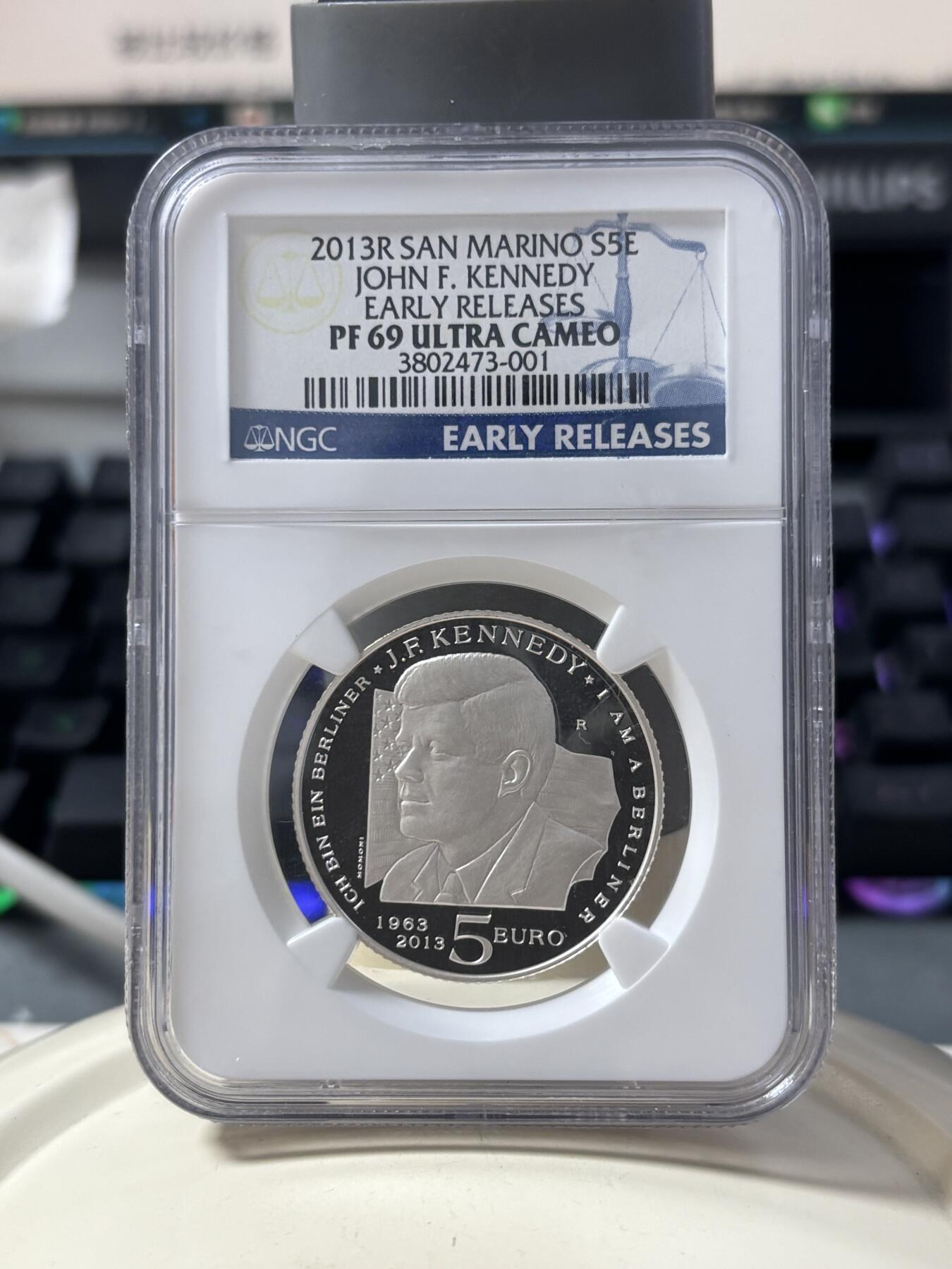 第186期拍卖 圣马力诺2013年美国肯尼迪总统纪念银币NGC-PF69，925银，18克