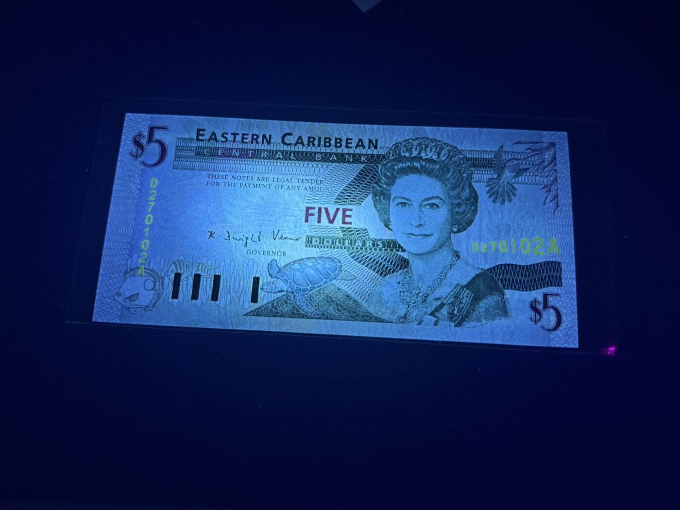【炜奕收藏】，第五十三期 1994年东加勒比5元，UNC品相，字母A安提瓜