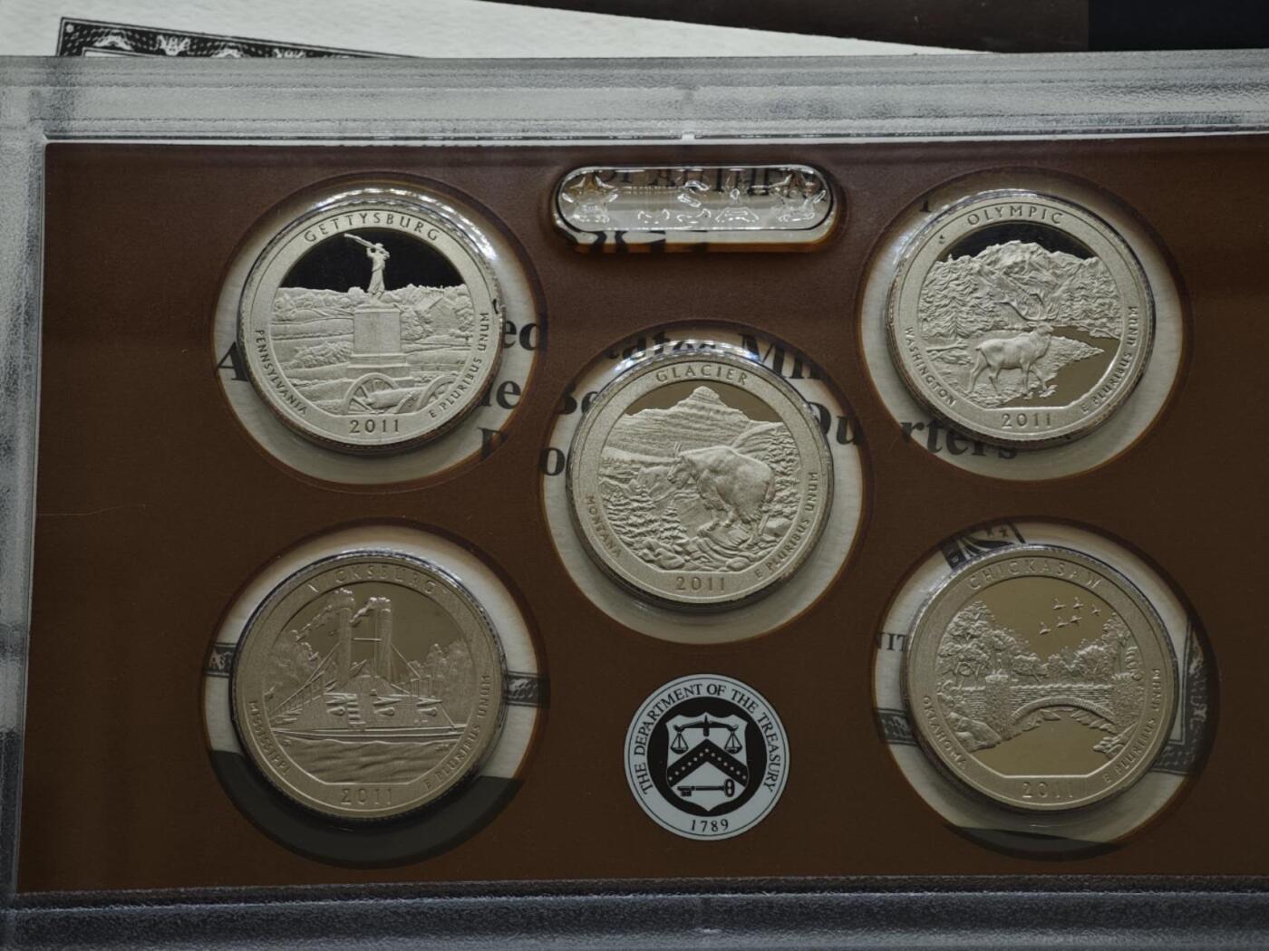 【淘币小摊】实时拍第八百三十拍   银币套币场   满百包邮可预留二周 每周一统一发货   美国2011年精制公园币5枚套原盒原证