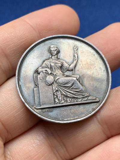 《竞宝斋》第448场 周日，周一，2场连拍 （全场包邮） - 法国 1860-1879 里昂法院银质代币 蜜蜂银标边铭 12.18g 34.4mm