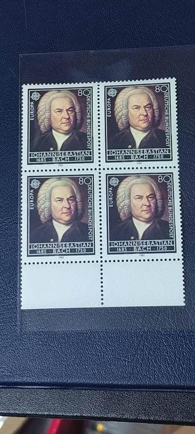 德国邮票专场，都是人物题材 - 德国邮票四方联一张，1985年发行，音乐家巴赫。品相如图