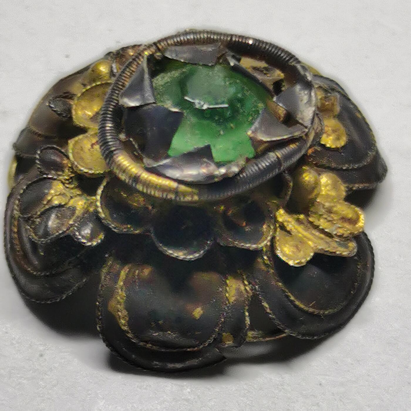 杂件专场89期 清代老银鎏金镶宝石花朵