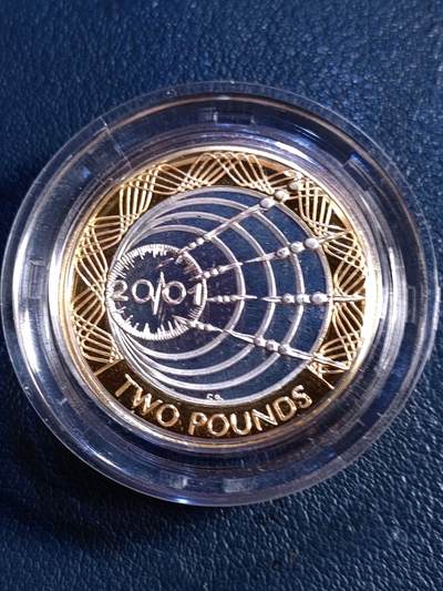 原盒证 2001年英国纪念马可尼首跨大西洋无线电传输2镑银币（鎏金加厚币） - 原盒证 2001年英国纪念马可尼首跨大西洋无线电传输2镑银币（鎏金加厚币）
