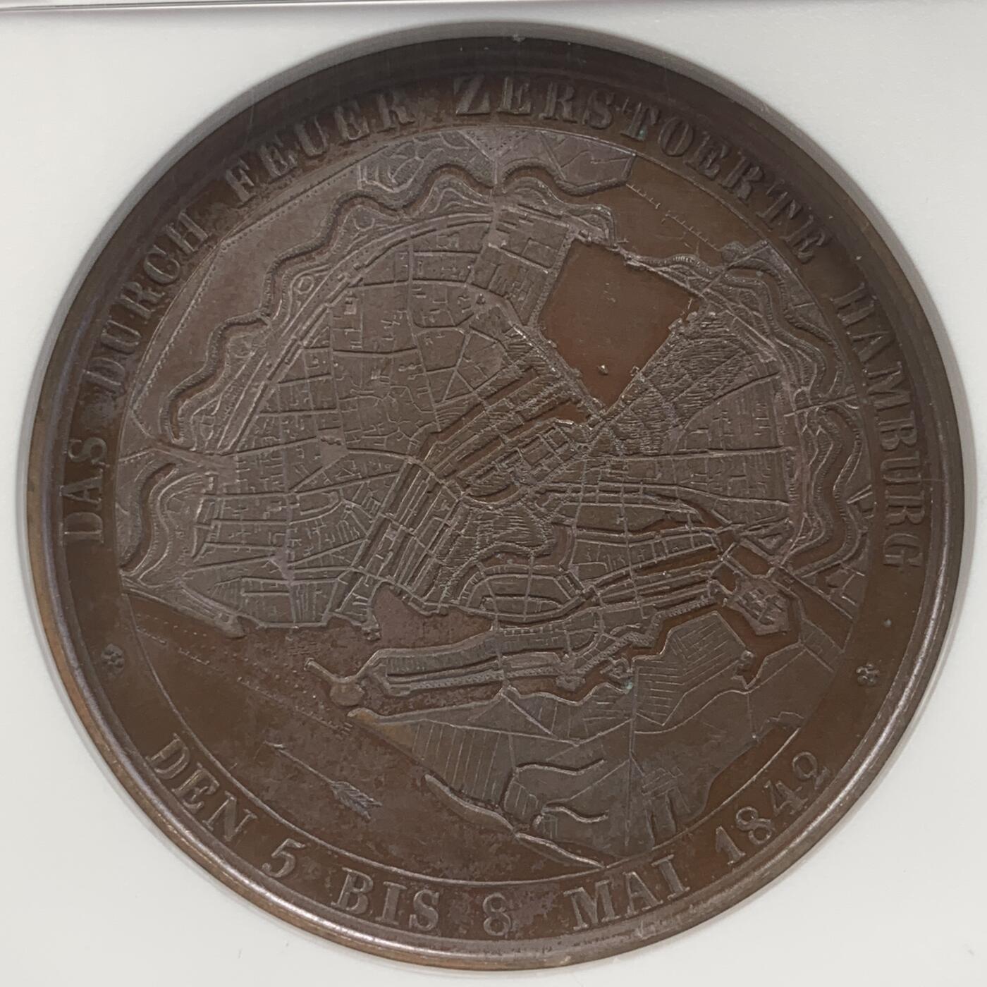 掌中浮雕-藏着的欧洲第046场 NGC MS61 : 1842德国被烧毁的汉堡市重建纪念铜章，44mm