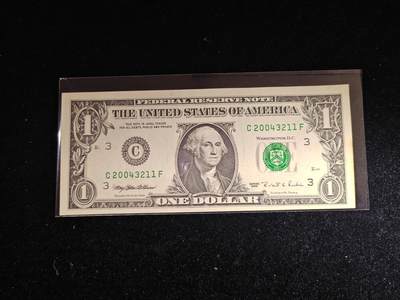 美国纸币 1995年 1美元 C区 全新无折 背面左下发黄 - 美国纸币 1995年 1美元 C区 全新无折 背面左下发黄