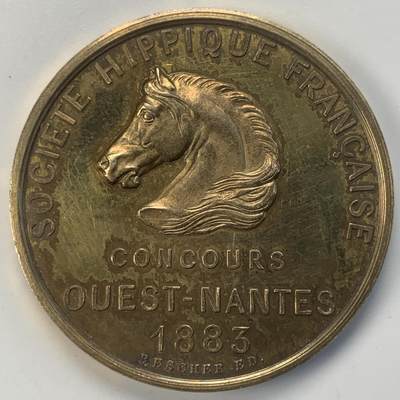 掌中浮雕-藏着的欧洲第046场 - 1883年法国南特马术比赛镀金银章，42mm，36.8g