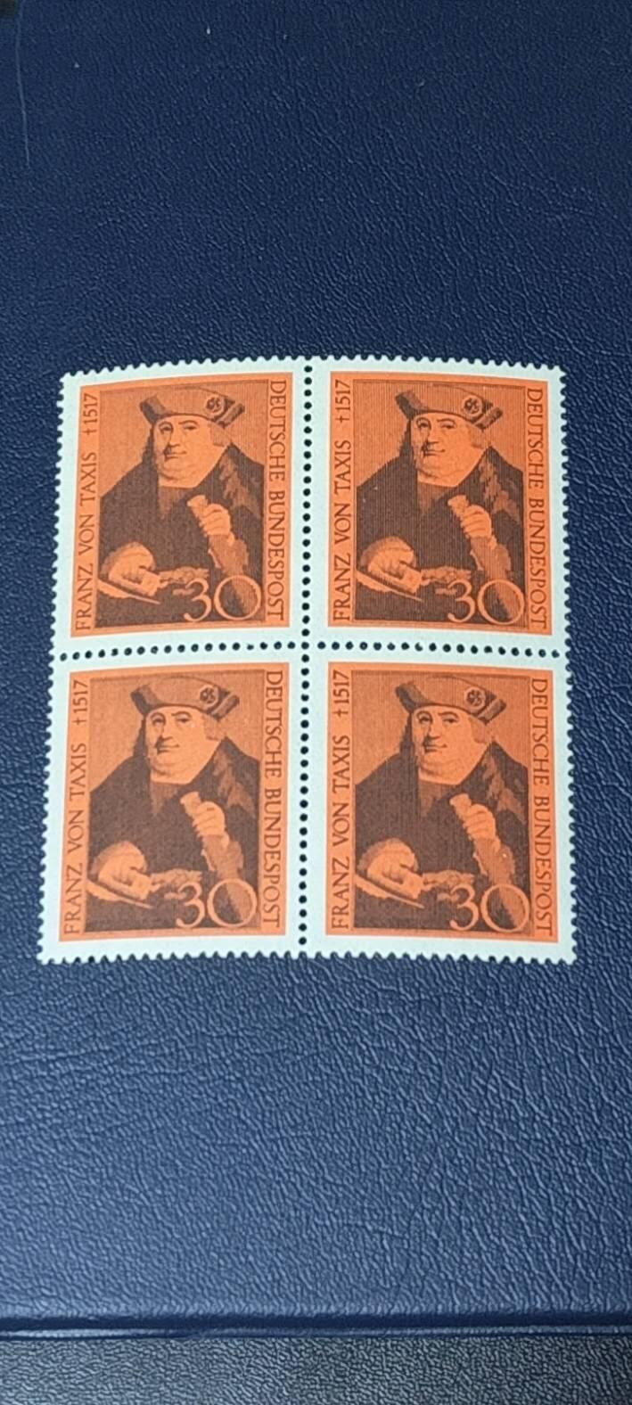 德国邮票专场，都是人物题材 德国邮票四方连，1967年发行，西德邮电技术专家  塔克西斯，品相如图