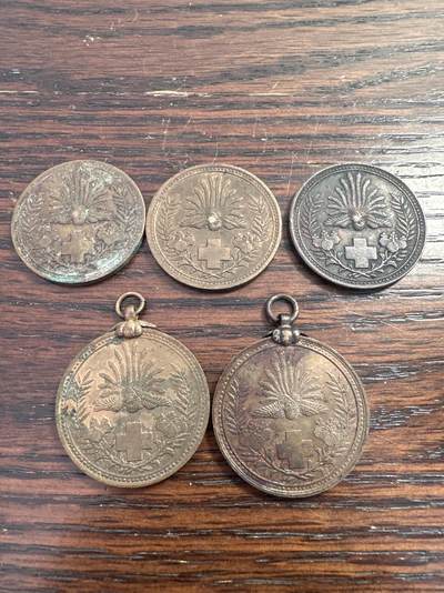 蒂克钱币-第52场 日本勋章徽章 专场 - 日本 明治三十七八年 日俄战争赤十字社铜章 5枚