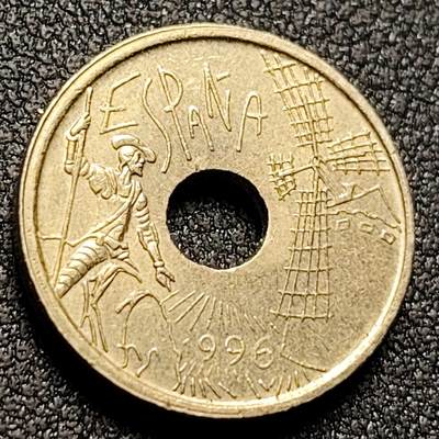 泉币菌-第147场-精品福利场 - 西班牙1996年 5比塞塔中圆孔纪念币 堂吉诃德 塞万提斯 19.5毫米