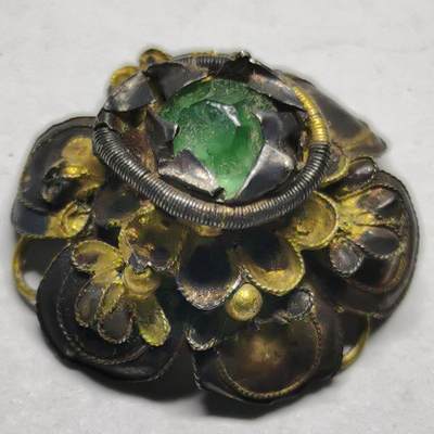 杂件专场89期 - 清代老银鎏金镶宝石花朵