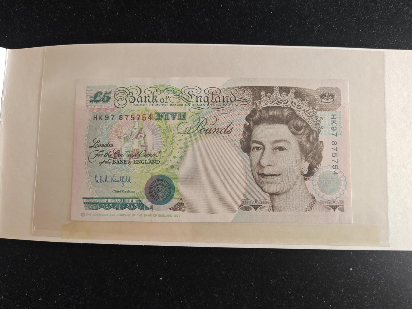 英国  E序 原装册 HK97冠 香港 回归 1997年 5英镑 纪念钞 全新UNC