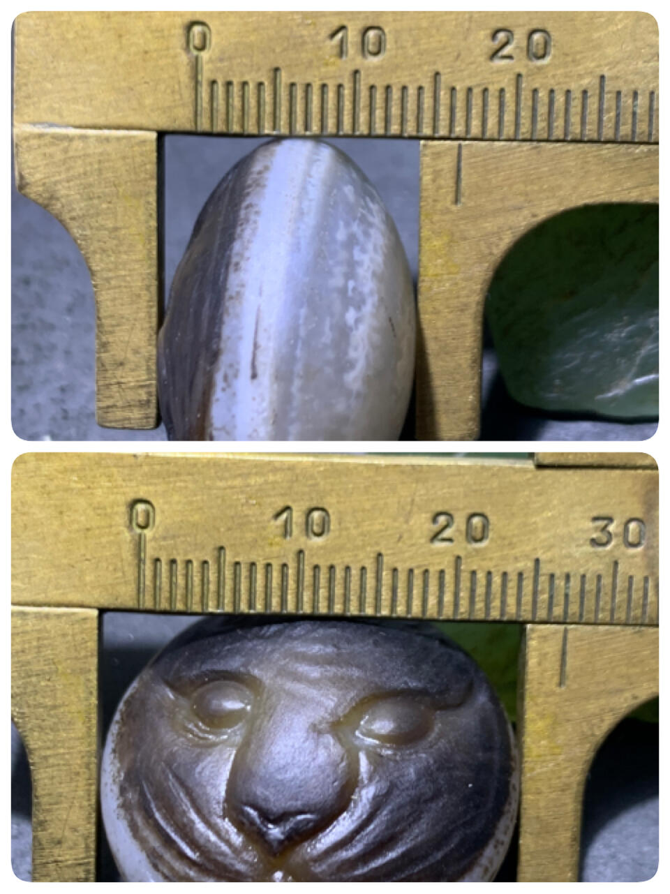 精品亚光药师玛瑙手工雕刻虎首板珠（背云）一颗。