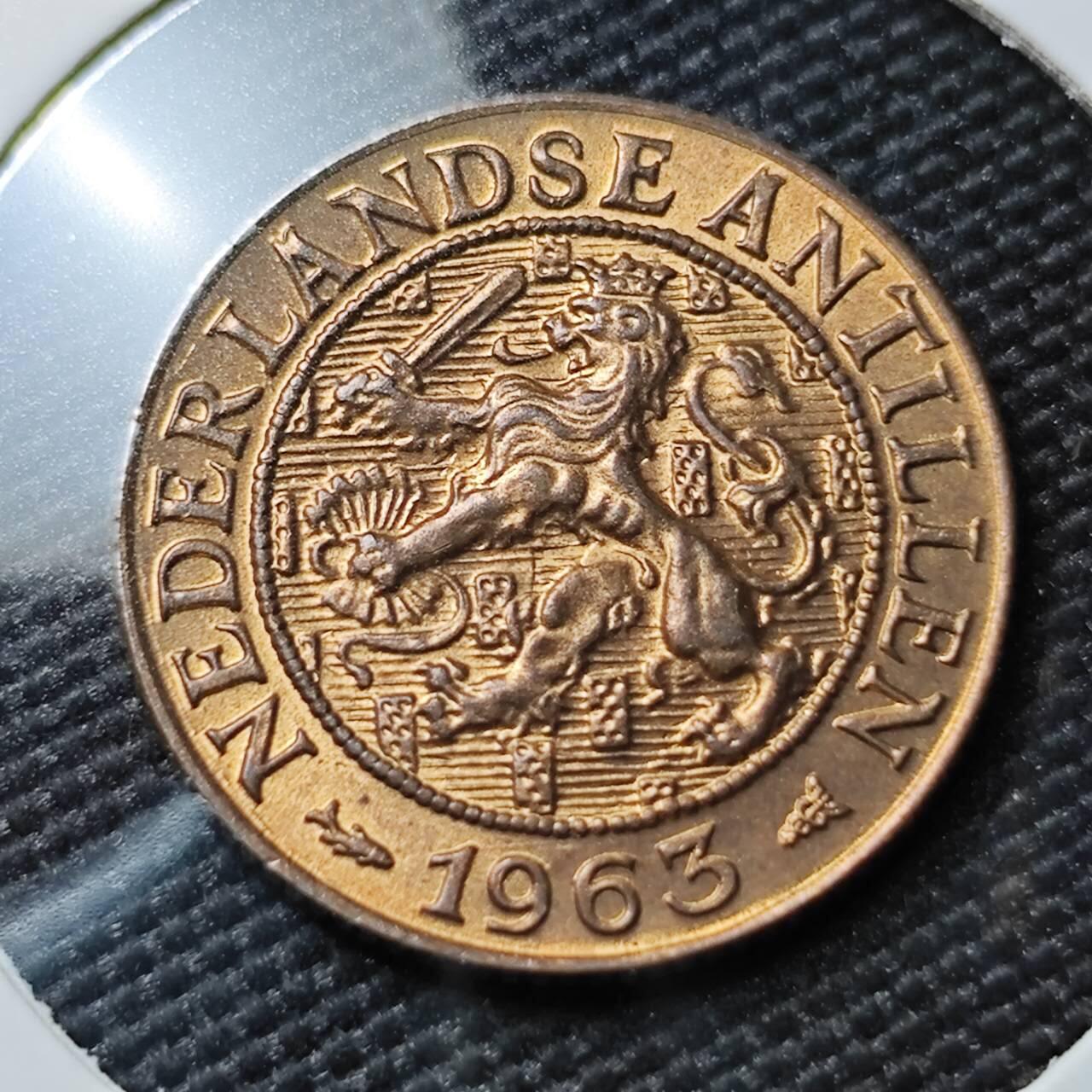 KK钱币收藏小铺 第380期  2月预留时间 周末发货  1963荷属安地列斯1分铜币 好品