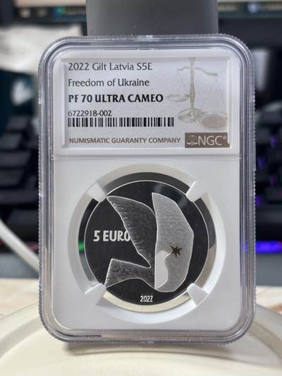 第186期拍卖 - 拉脱维亚2022年为了自由精制纪念银币NGC-PF70无盒无证书，999银，22克，发行8000枚