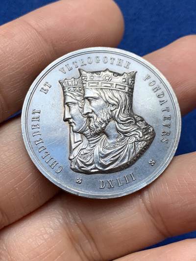 《竞宝斋》第448场 周日，周一，2场连拍 （全场包邮） - 法国里昂民事医院行政理事会银章 20.6克 34.8mm 丰饶角1银标