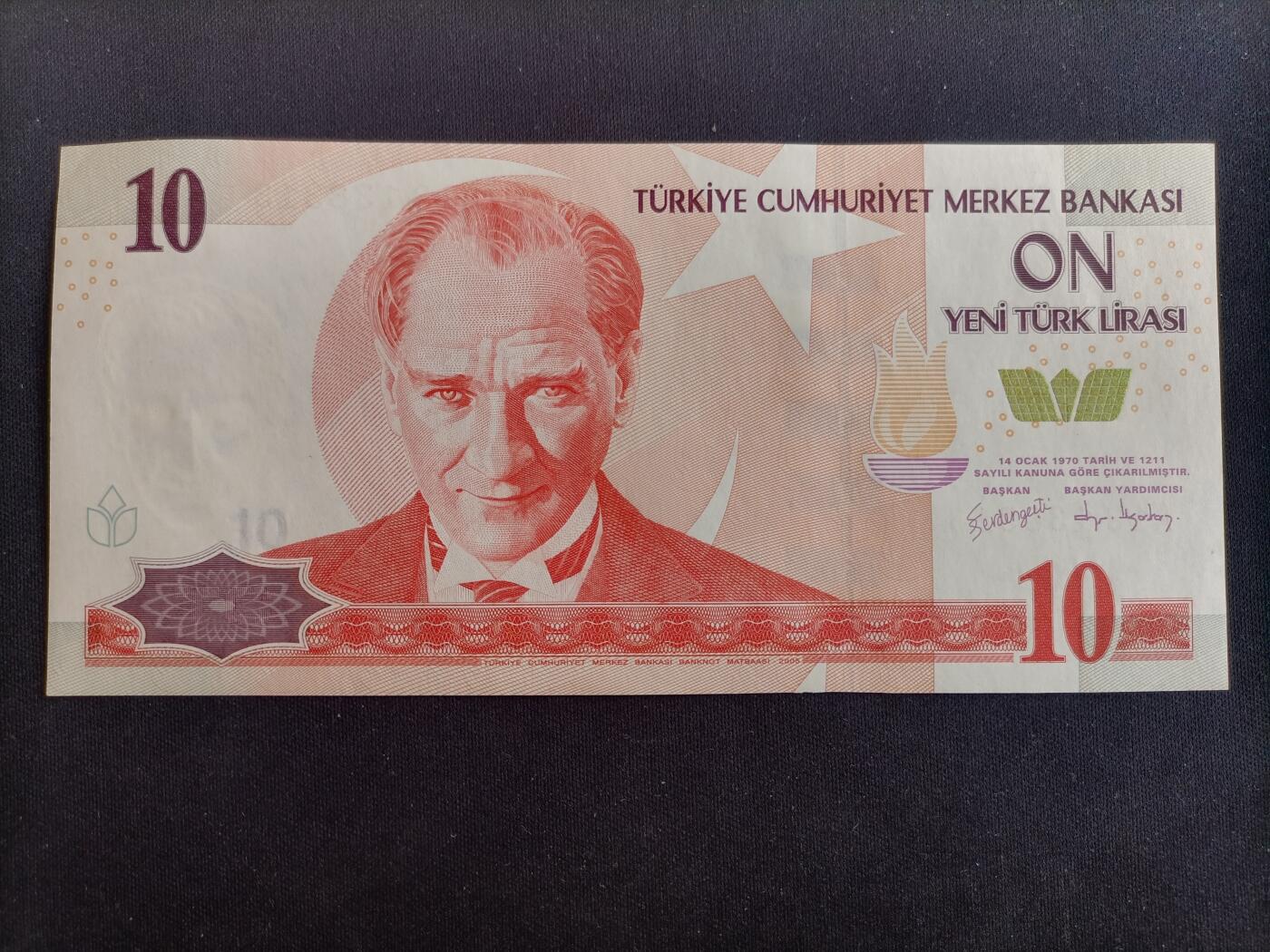 【游宝拍卖】乙巳蛇年97期 周六集拍 土耳其-10新里拉【A冠 数三号 A13138313 全新UNC-】