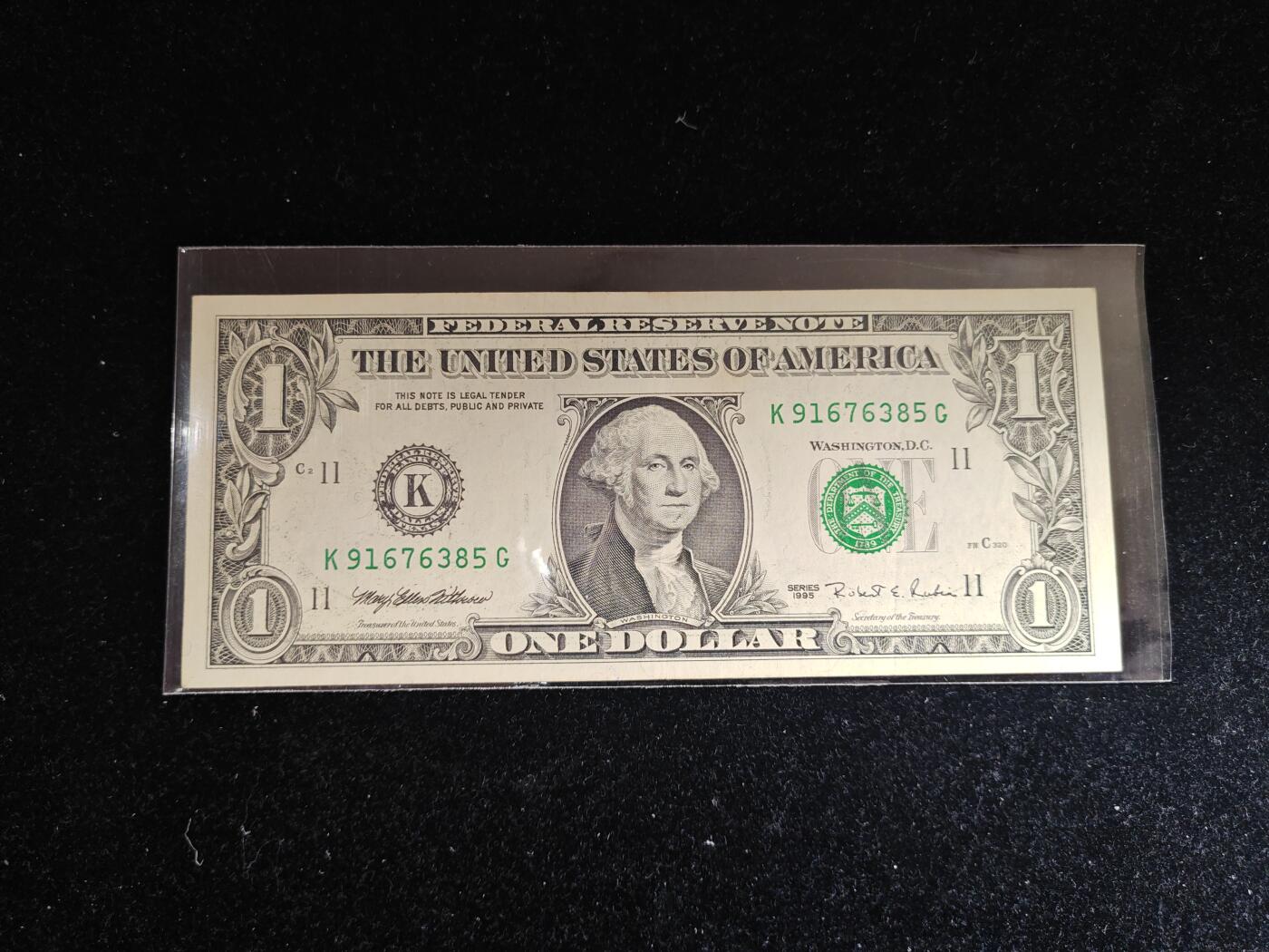美国纸币 1995年 1美元 K区 非全新好品