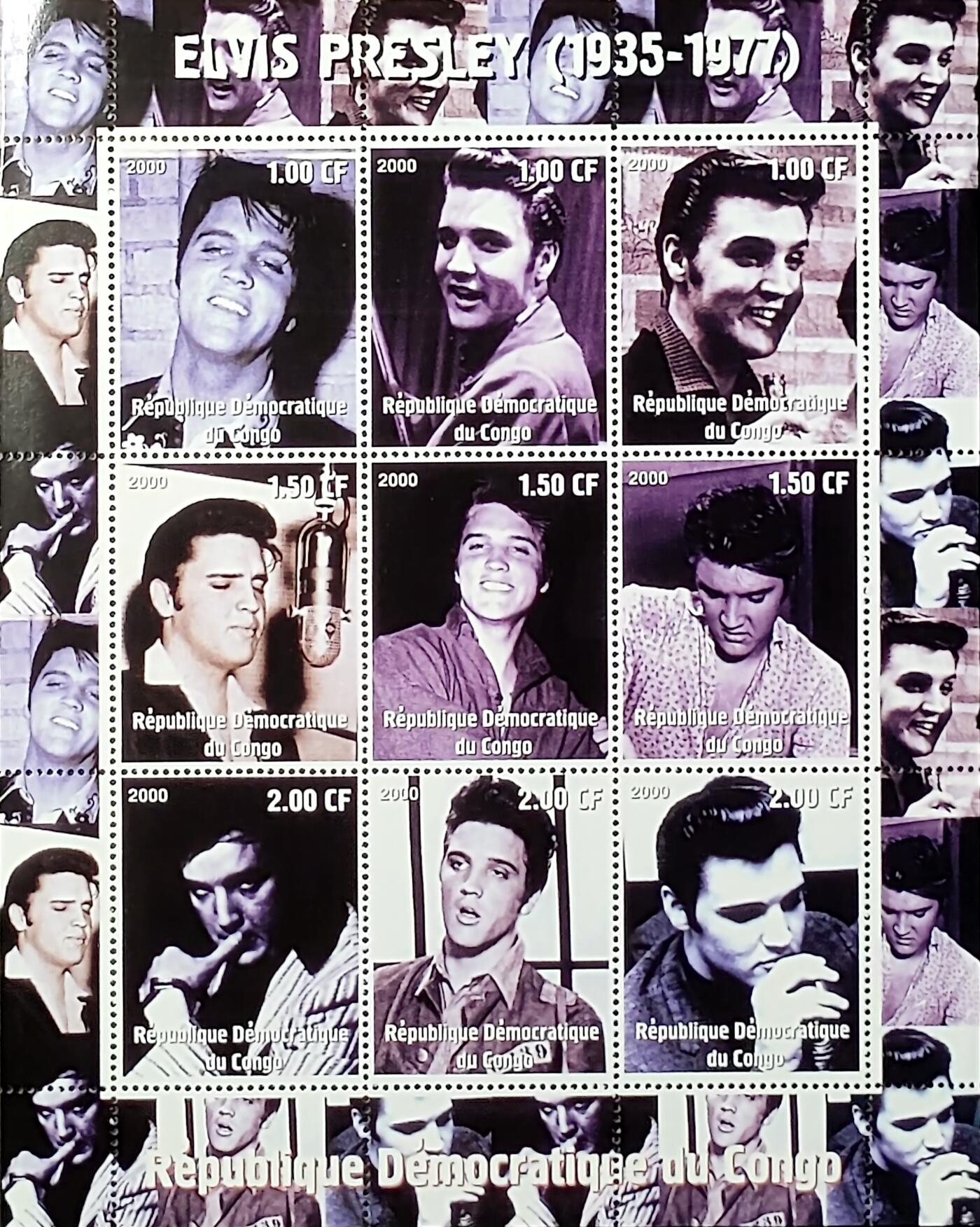 ↓君缘收藏682期☞钱币邮品↓无佣金、可寄存、满30元包邮  刚果邮票，2000年“猫王”埃尔维斯·普雷斯利邮票小版张