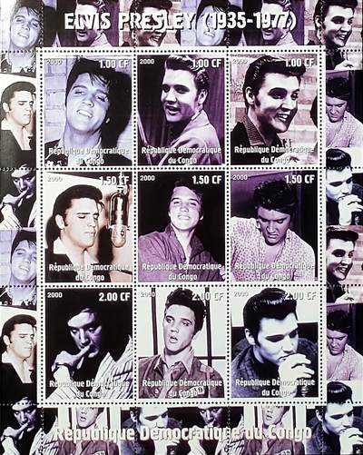 ↓君缘收藏682期☞钱币邮品↓无佣金、可寄存、满30元包邮  - 刚果邮票，2000年“猫王”埃尔维斯·普雷斯利邮票小版张