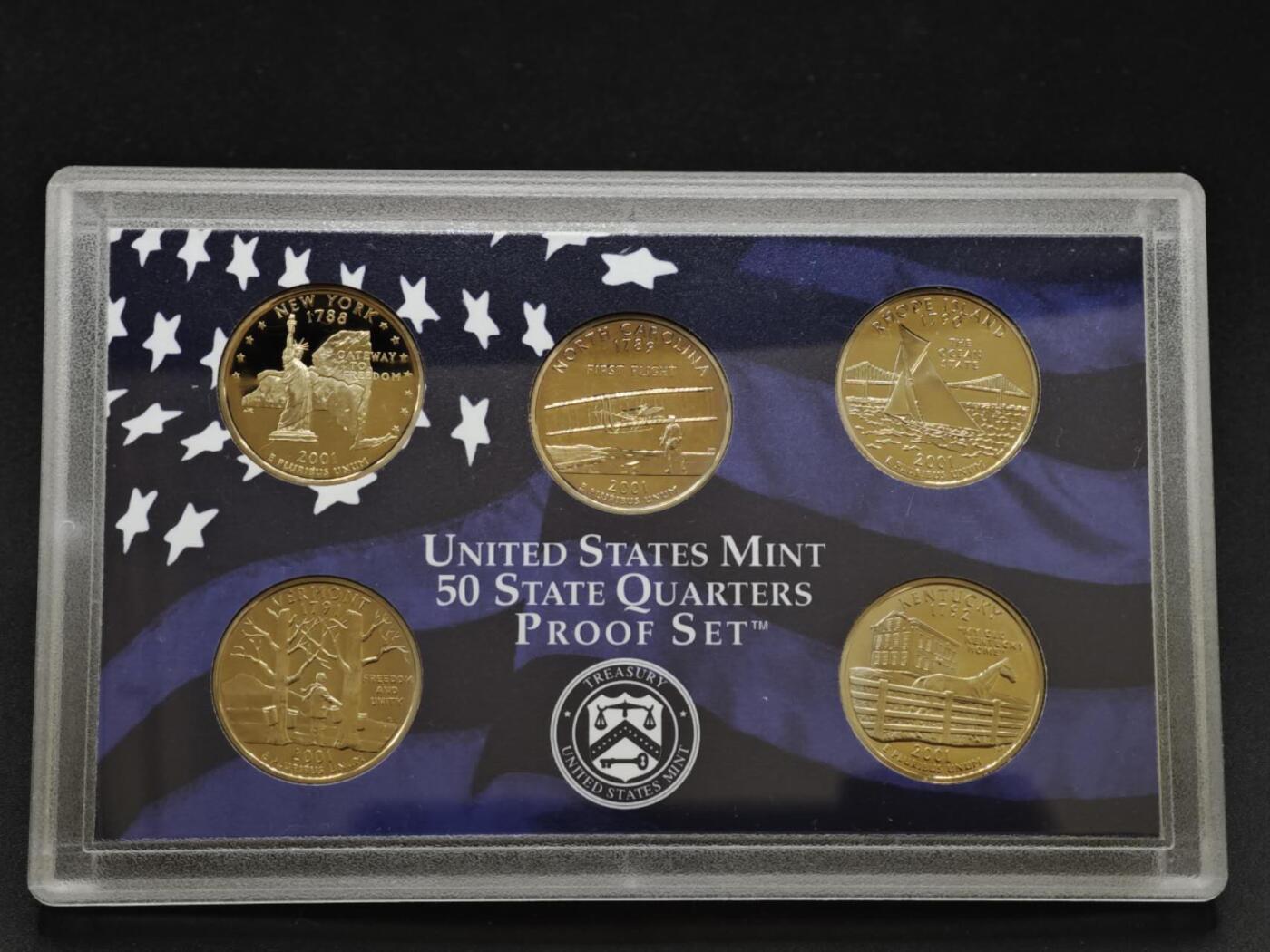 【淘币小摊】实时拍第八百三十拍   银币套币场   满百包邮可预留二周 每周一统一发货   美国2001年精制州币5枚套