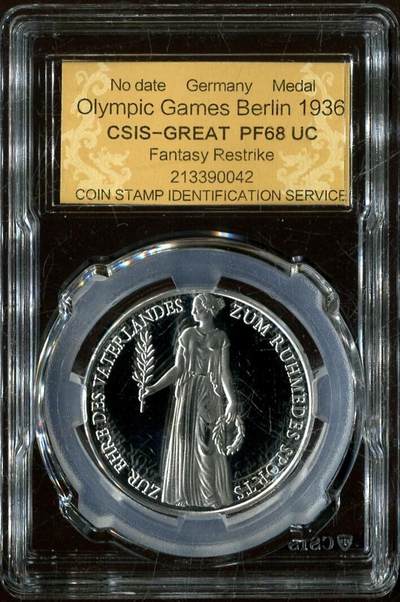 CSIS-GREAT评级精品钱币拍卖第三百三十期 - 德国1936柏林奥运会臆造章 CSIS68