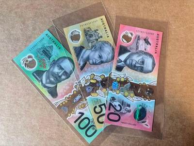 【Blue Auction】世界纸币精拍第763期——18级TOP拍卖/信誉/品质/专业/高效💫 - 【一组3张】澳大利亚 20-100元 全新UNC