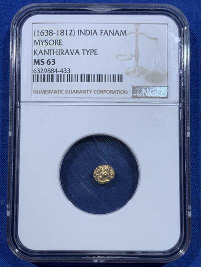《竞宝斋》第448场 周日，周一，2场连拍 （全场包邮） - NGC MS63 迈索尔王国 1638-1812 Fanam金币 南印度经典货币形态，为满足贸易与王国主权彰显而发行。