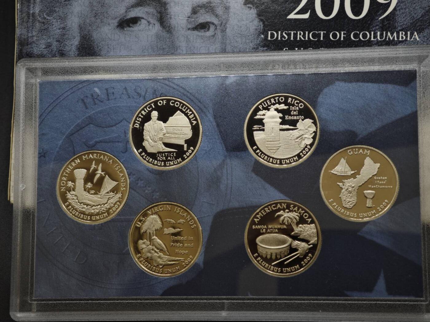 【淘币小摊】实时拍第八百三十拍   银币套币场   满百包邮可预留二周 每周一统一发货   美国2009年精制属地6枚套原盒原证