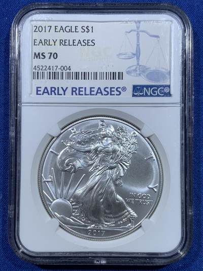 《竞宝斋》第448场 周日，周一，2场连拍 （全场包邮） - NGC MS70 美国 2017年 行走女神 银币 1盎司 31.1克 早期发布 满分状态 极佳品相