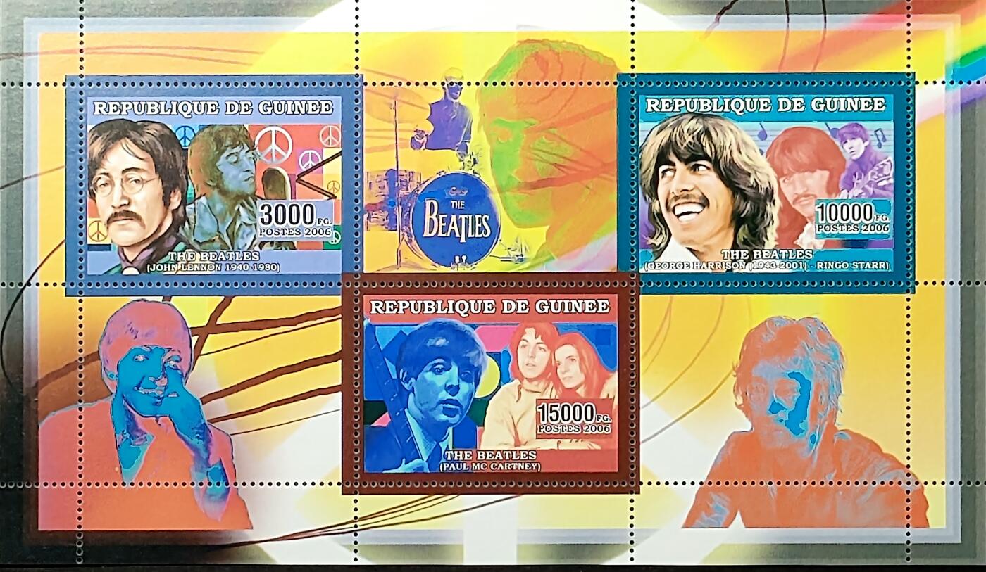 ↓君缘收藏682期☞钱币邮品↓无佣金、可寄存、满30元包邮  几内亚邮票，2006年英国摇滚披头士乐队邮票小版张