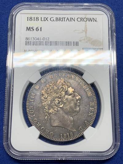 《竞宝斋》第448场 周日，周一，2场连拍 （全场包邮） - NGC MS61 英国 1818年 乔治三世 1克朗马剑大银币