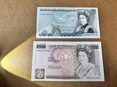 【Blue Auction】世界纸币精拍第763期——18级TOP拍卖/信誉/品质/专业/高效💫 - 【一组2张】英国 D序列5-10镑 AU/UNC-