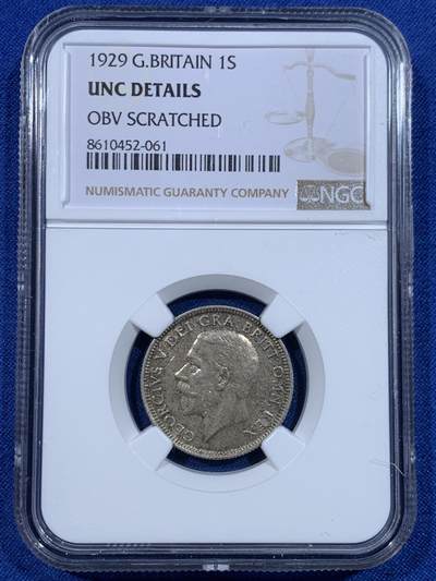 《竞宝斋》第448场 周日，周一，2场连拍 （全场包邮） - NGC UNCD 英国1929乔治五世1先令银币 非常漂亮的一枚