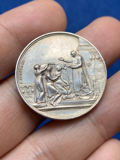 《竞宝斋》第448场 周日，周一，2场连拍 （全场包邮） - 法国1853年婚礼结婚纪念银章 29.2MM 12.05g 手指银币 边铭刻字