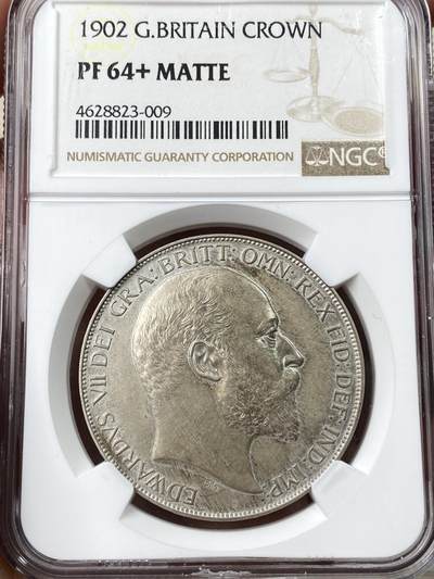 万国钱币拍卖第057期（万国冬季大拍） - NGC PF64+ 1902年英国爱德华七世马剑精制克朗银币 原味精制MATTE  顶级素描油彩质感收藏品质
