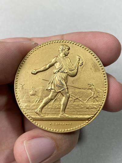 万国钱币拍卖第057期（万国冬季大拍） - 19世纪末法国第三共和国农业部镀金大银章 镀金层完好浮雕质感 36g 40mm