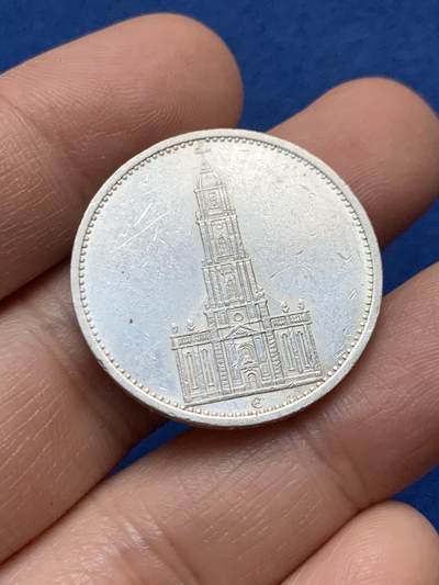 《竞宝斋》第448场 周日，周一，2场连拍 （全场包邮） - 德国 1935E 教堂 5马克 银币 细节完整 鹰面微弱转光