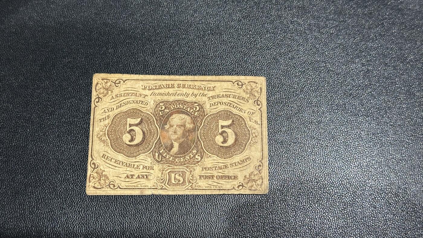 《外钞收藏家》第五百九十四期（畅拍场）（本平台长期征集拍品、欢迎藏友们联系合作） 1862年美国5美分 早期邮票钱币 非全新 品相如图