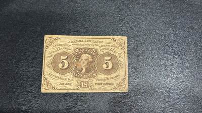 《外钞收藏家》第五百九十四期（畅拍场）（本平台长期征集拍品、欢迎藏友们联系合作） - 1862年美国5美分 早期邮票钱币 非全新 品相如图