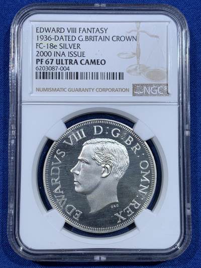 《竞宝斋》第448场 周日，周一，2场连拍 （全场包邮） - NGC PF67UC 英国 爱德华八世加冕幻想银质克朗，爱八官方币玩不起，幻想币还是可以玩玩