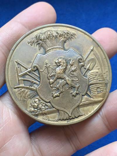 《竞宝斋》第448场 周日，周一，2场连拍 （全场包邮） - 瑞典19世纪农业铜章 正面狮子拉弓 60.25g 52.3mm