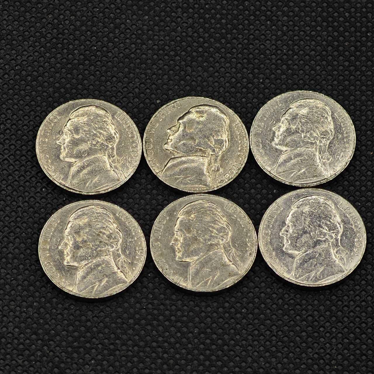 【淘币小摊】实时拍第八百三十一拍   散币场   满百包邮可预留二周 每周一统一发货    美国5分镍币6枚