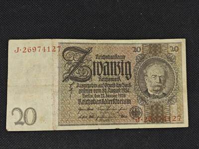 【淘币小摊】实时拍第八百三十一拍   散币场   满百包邮可预留二周 每周一统一发货   -  德国20马克纸币【有折】