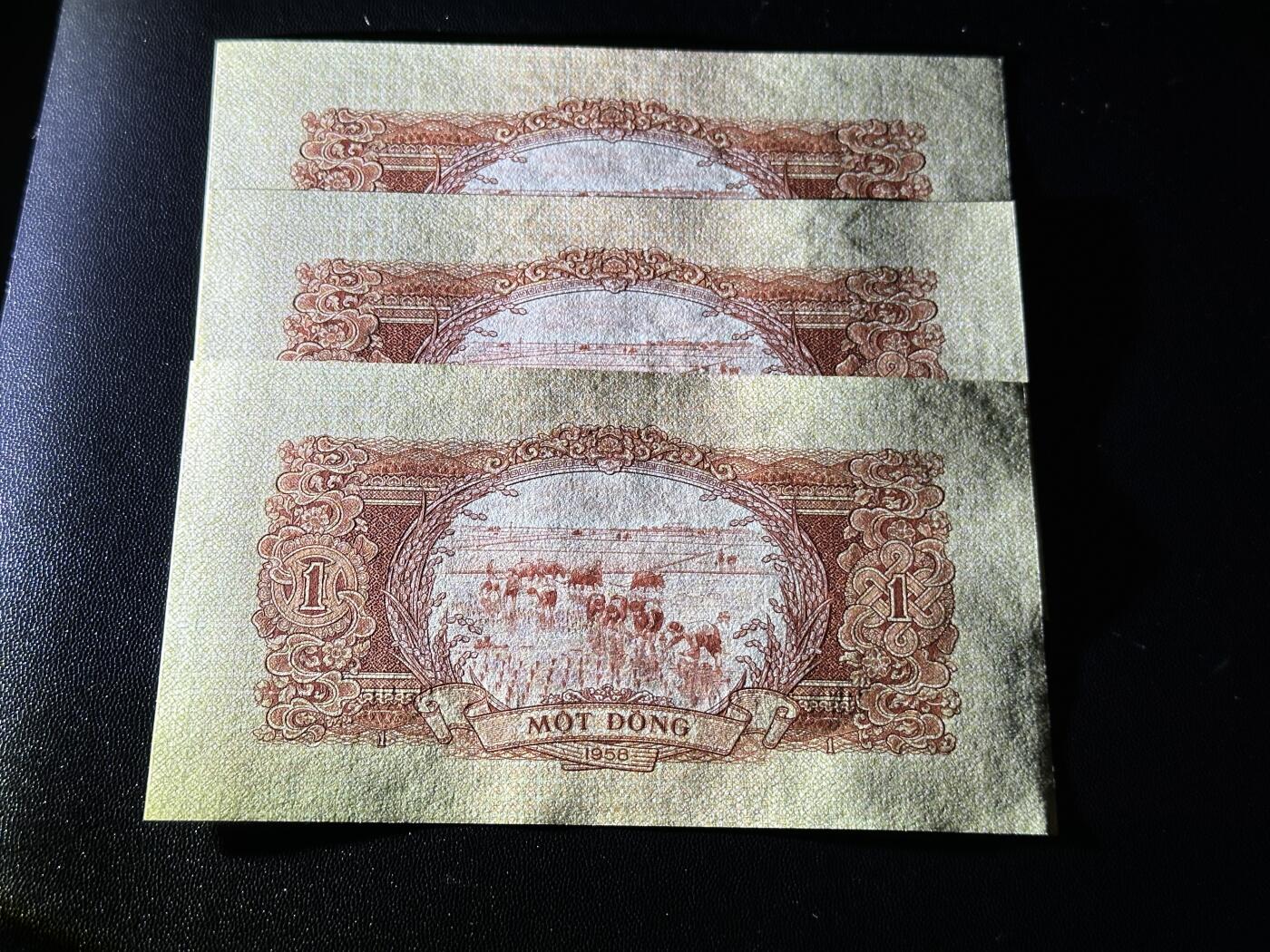 《外钞收藏家》第五百九十四期（畅拍场）（本平台长期征集拍品、欢迎藏友们联系合作） 1958年越南中国代印版1盾 3张一起 全新