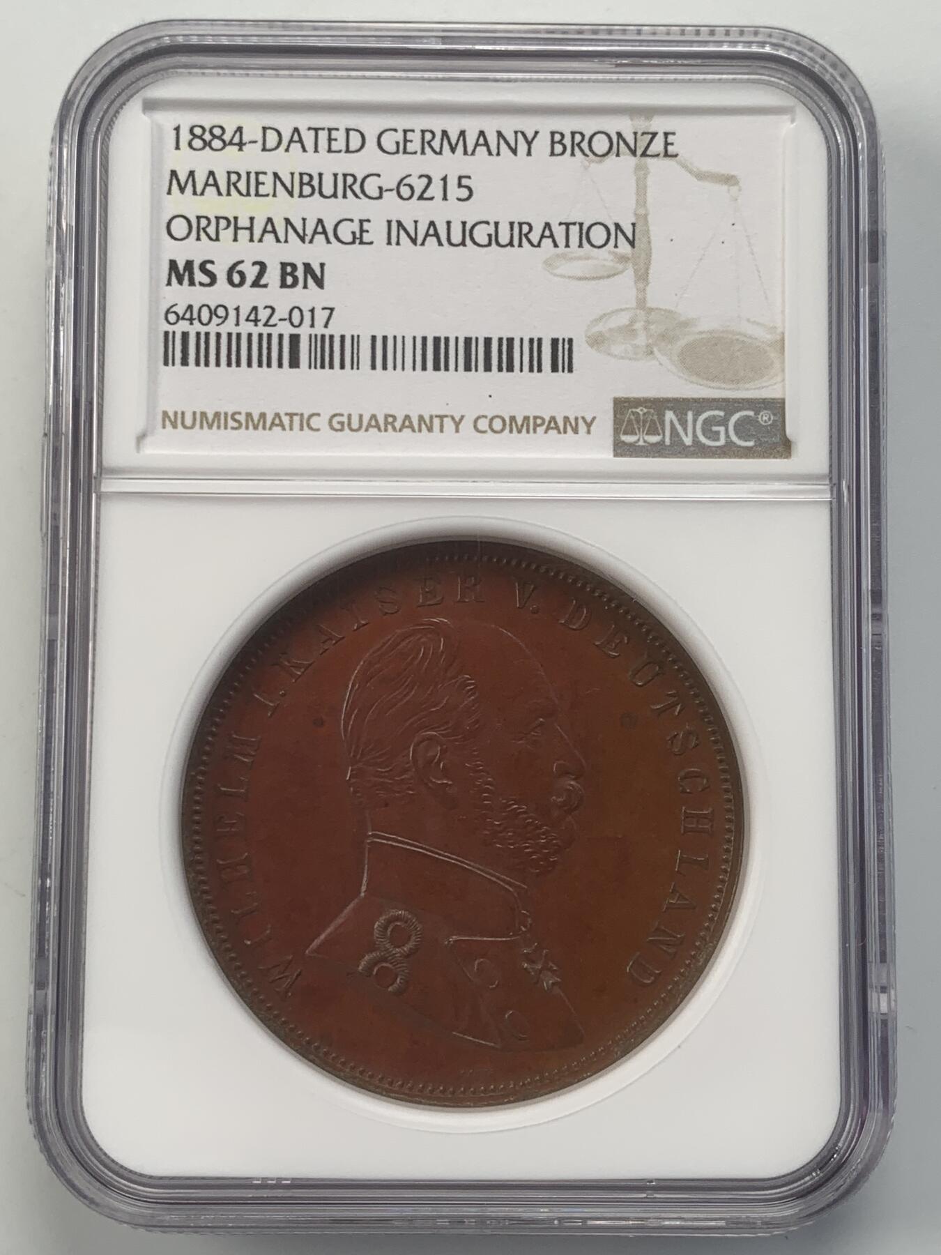 掌中浮雕-藏着的欧洲第046场 NGC MS62 : 1884年德国军人孤儿院落成纪念铜章，40mm